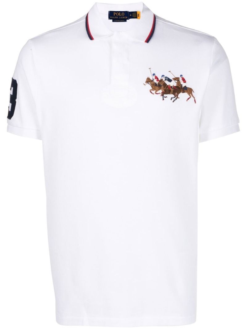 White Triple-pony Cotton Polo Shirt