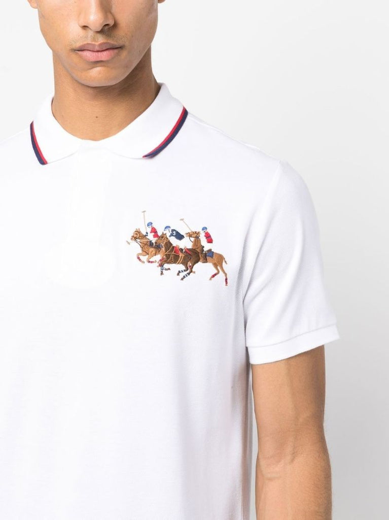 White Triple-pony Cotton Polo Shirt