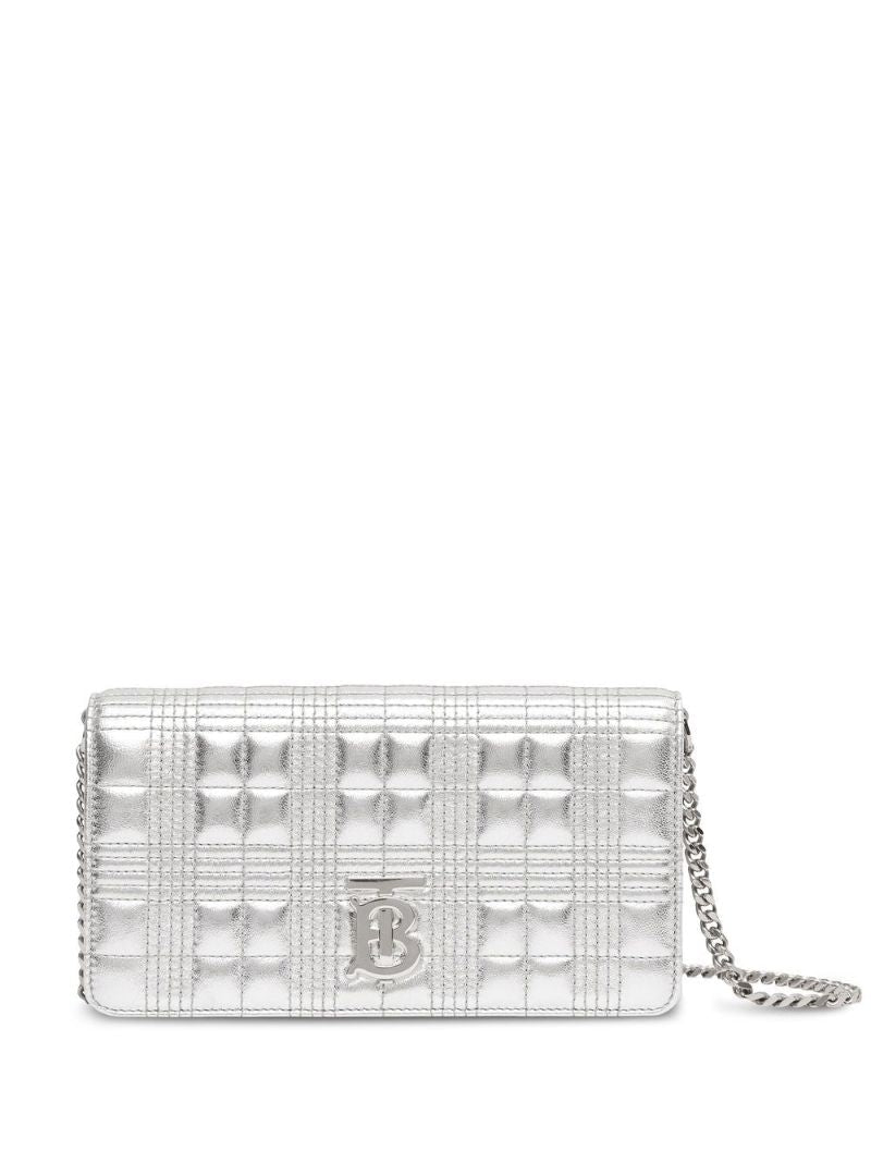 Silver Quilted Leather Chain Wallet