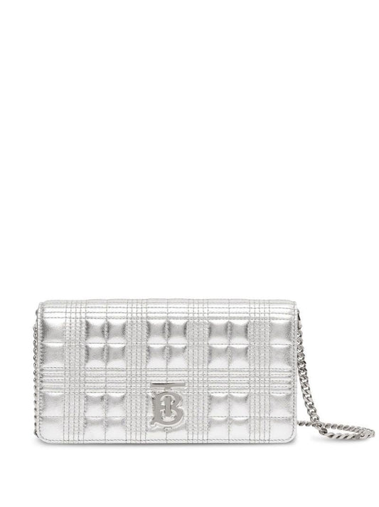 Silver Quilted Leather Chain Wallet