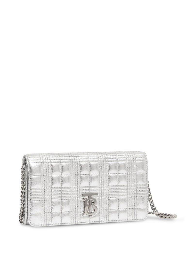 Silver Quilted Leather Chain Wallet