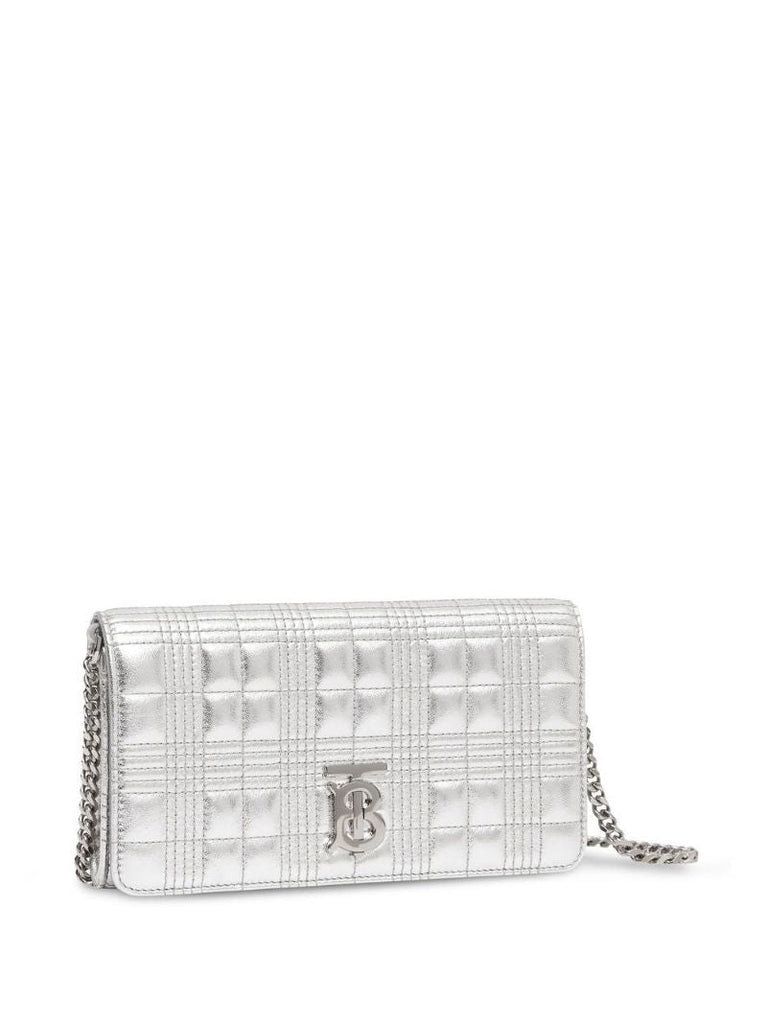 Silver Quilted Leather Chain Wallet