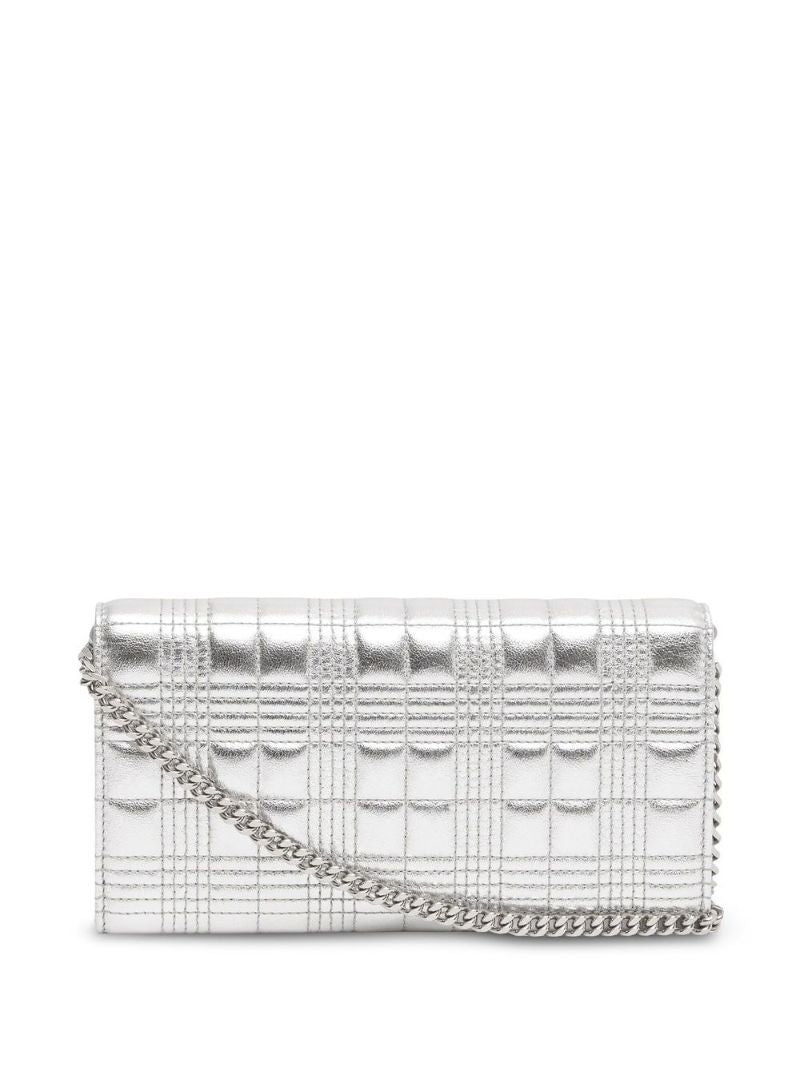 Silver Quilted Leather Chain Wallet