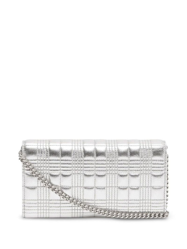 Silver Quilted Leather Chain Wallet