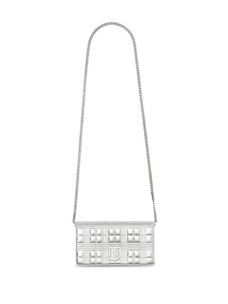 Silver Quilted Leather Chain Wallet