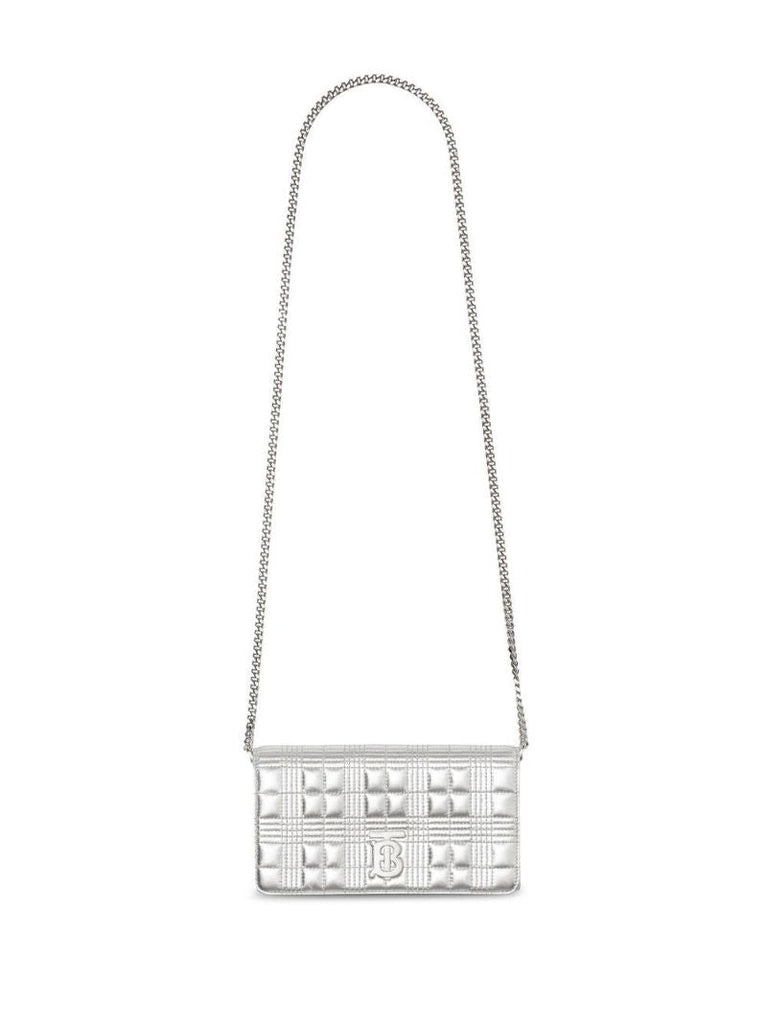 Silver Quilted Leather Chain Wallet
