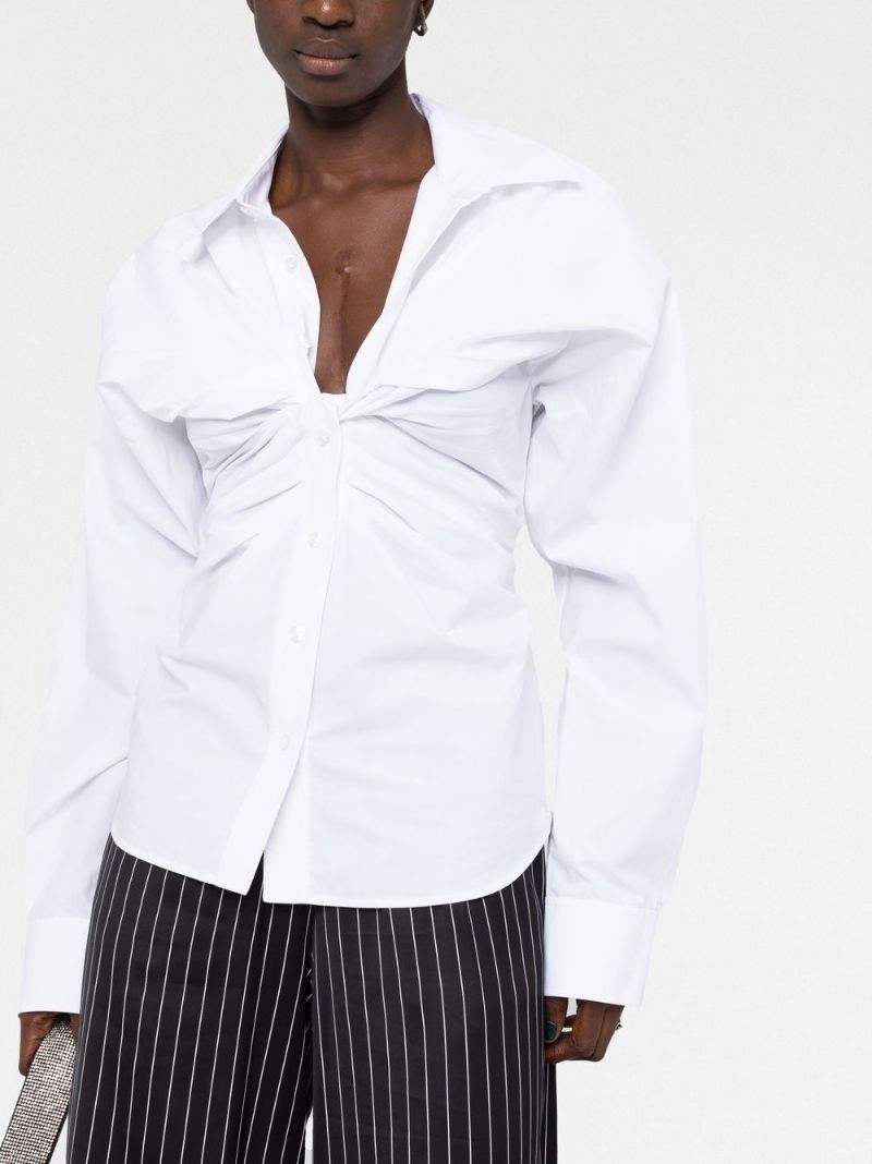 White Open Twisted Cotton Shirt