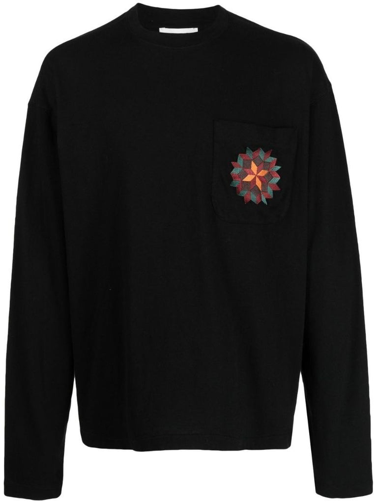 Black Embroidered Logo Long Sleeved T-shirt