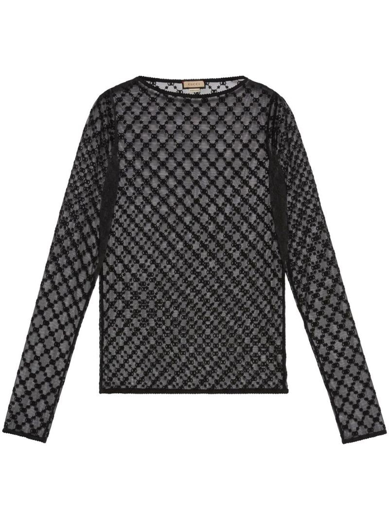 Black Gg Star Tulle Top