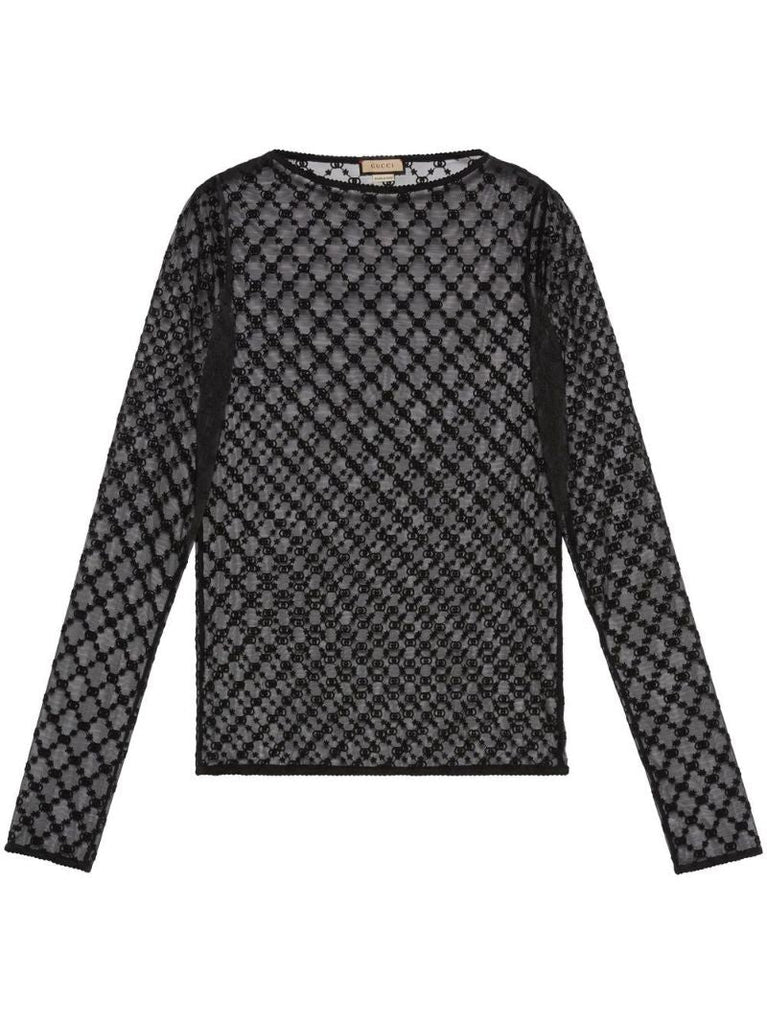 Black Gg Star Tulle Top