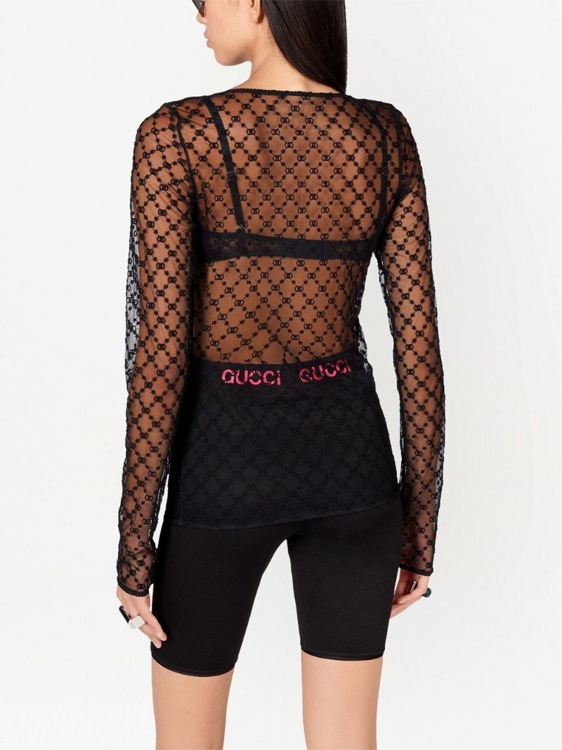 Black Gg Star Tulle Top