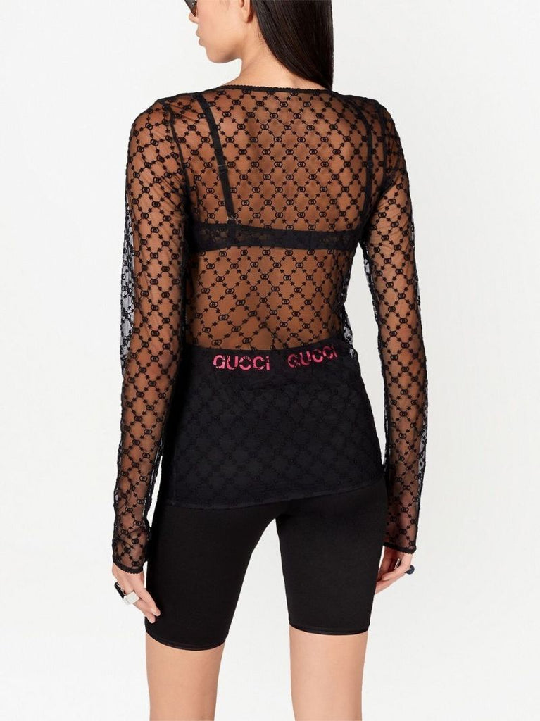 Black Gg Star Tulle Top