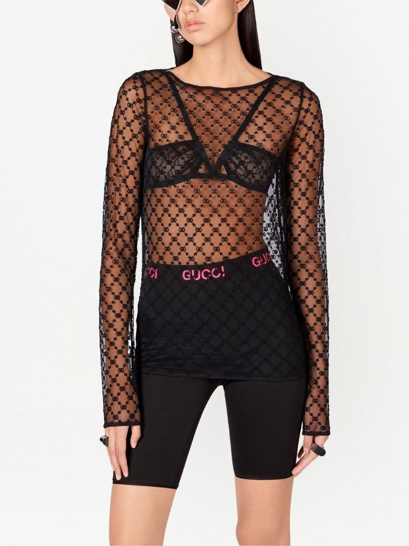 Black Gg Star Tulle Top