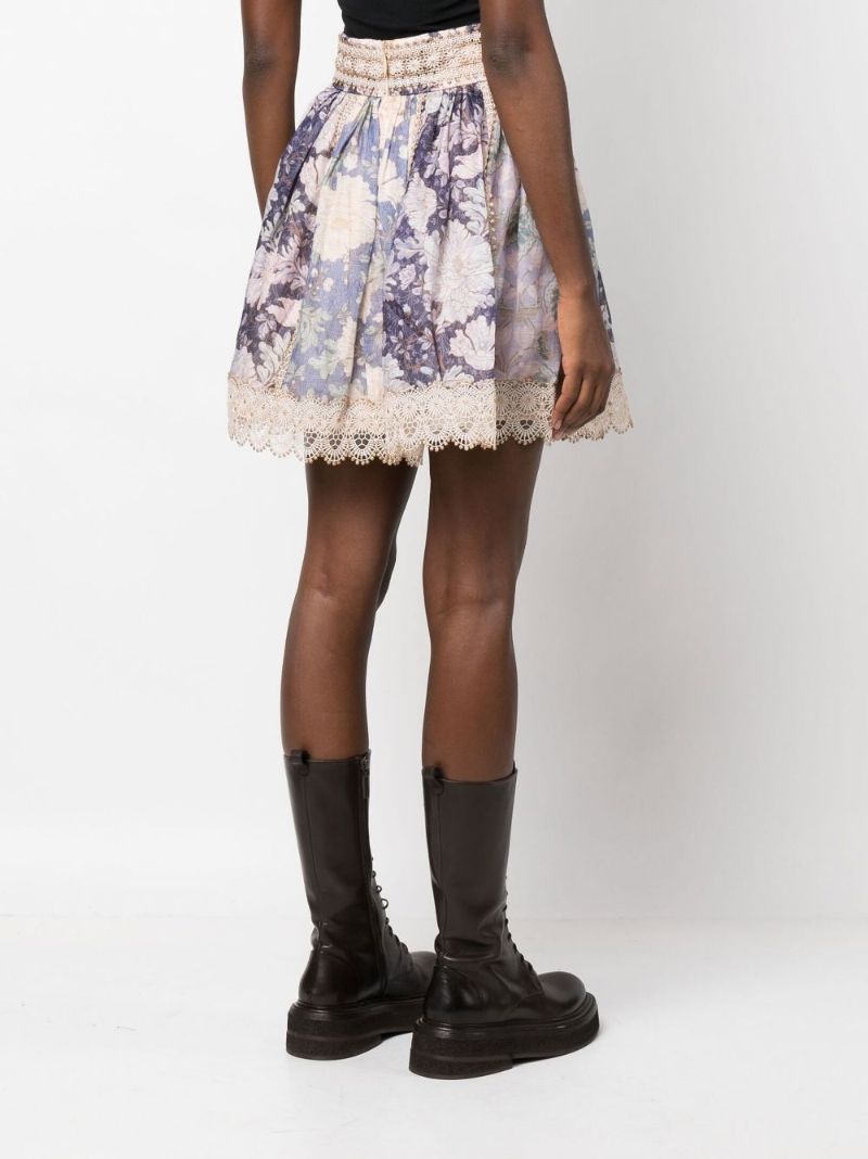 Purple Celestial Floral Print Mini Skirt