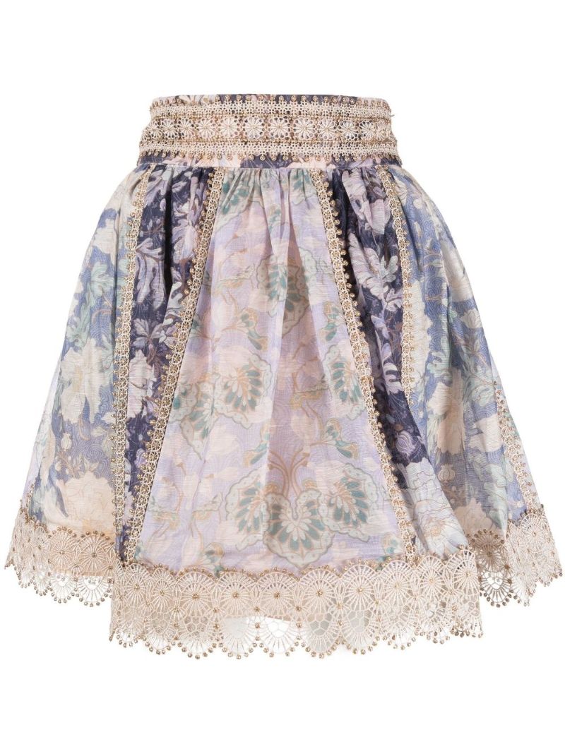 Purple Celestial Floral Print Mini Skirt