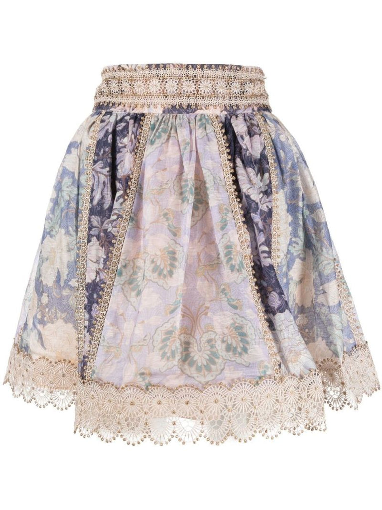 Purple Celestial Floral Print Mini Skirt