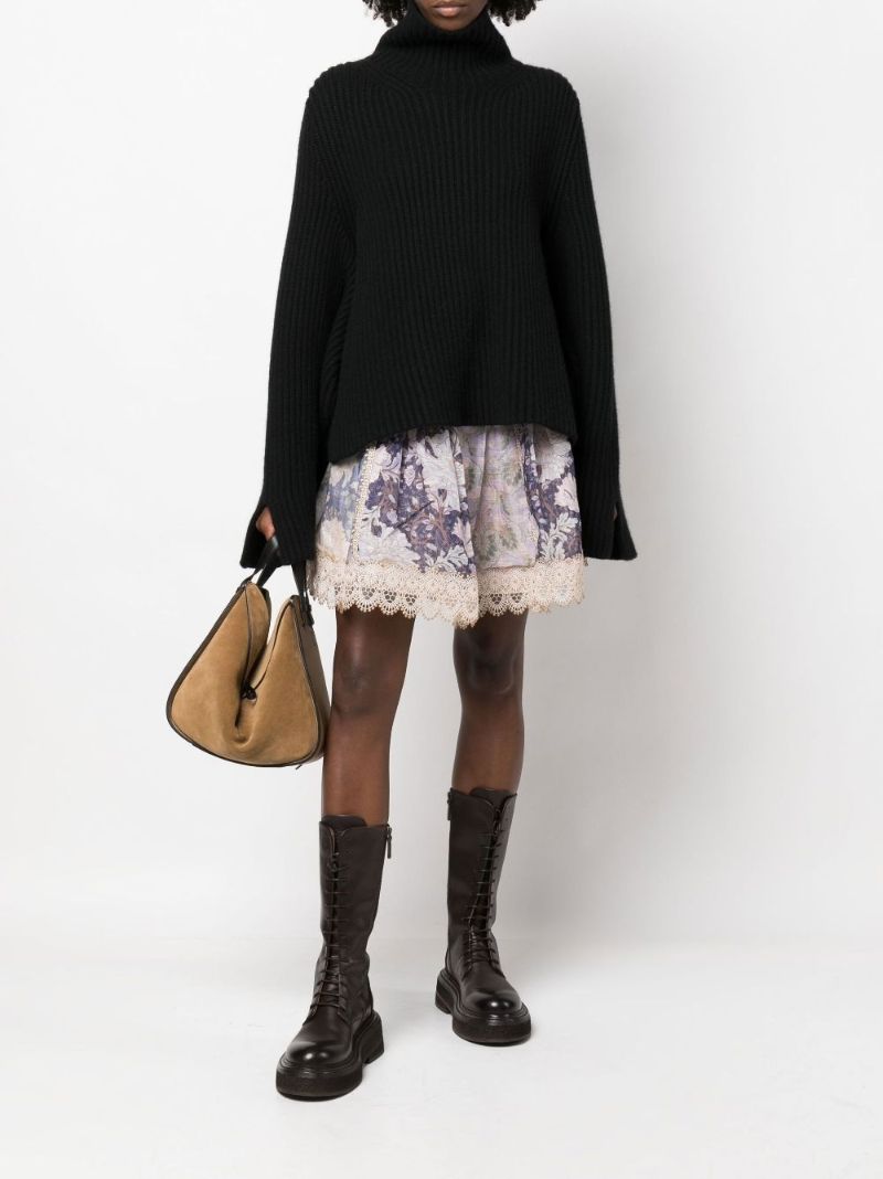 Purple Celestial Floral Print Mini Skirt