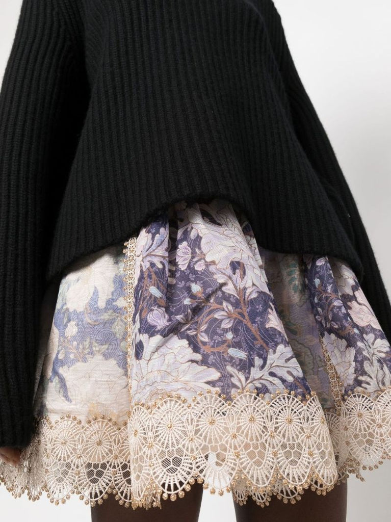 Purple Celestial Floral Print Mini Skirt