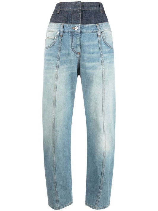 Blue  Trompe L'oeil Double Waist Jeans