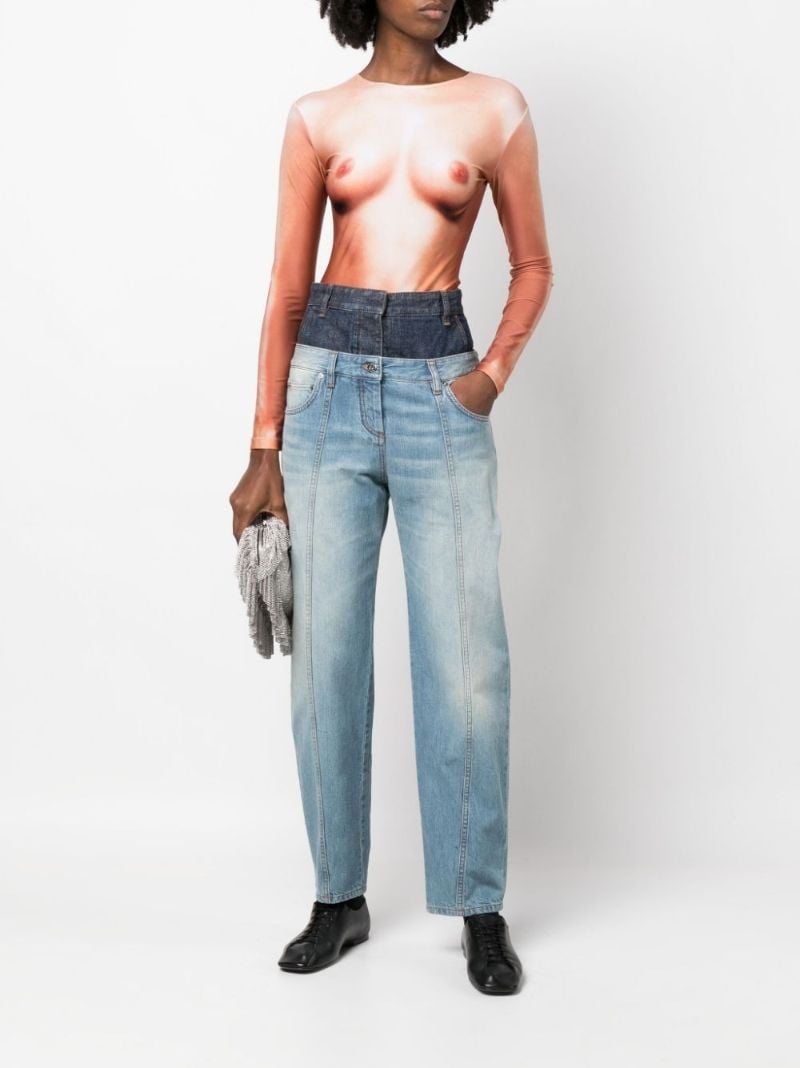 Blue  Trompe L'oeil Double Waist Jeans