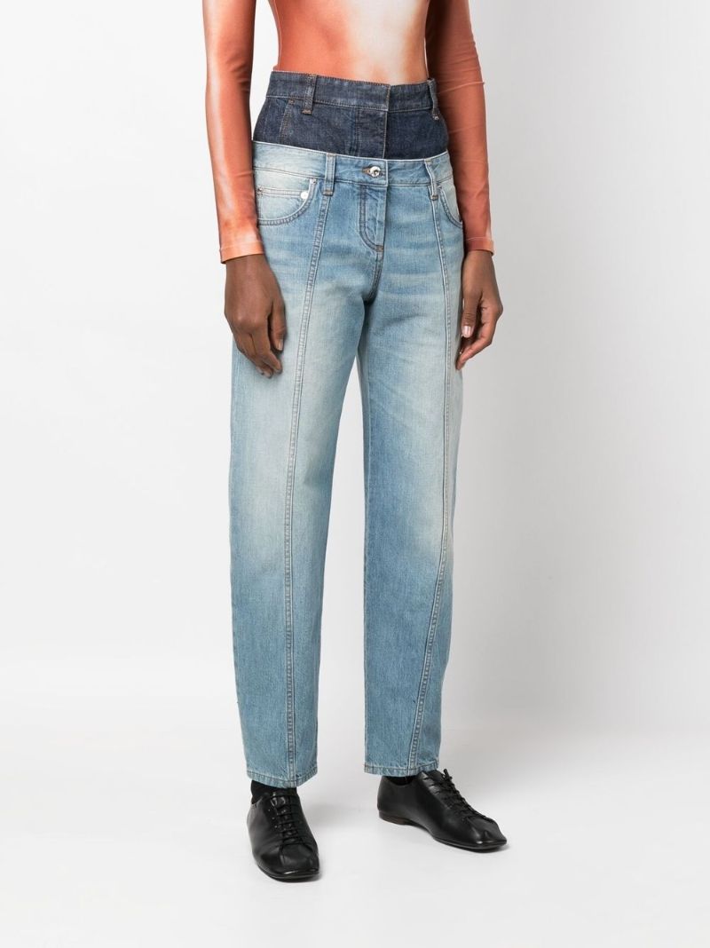 Blue  Trompe L'oeil Double Waist Jeans