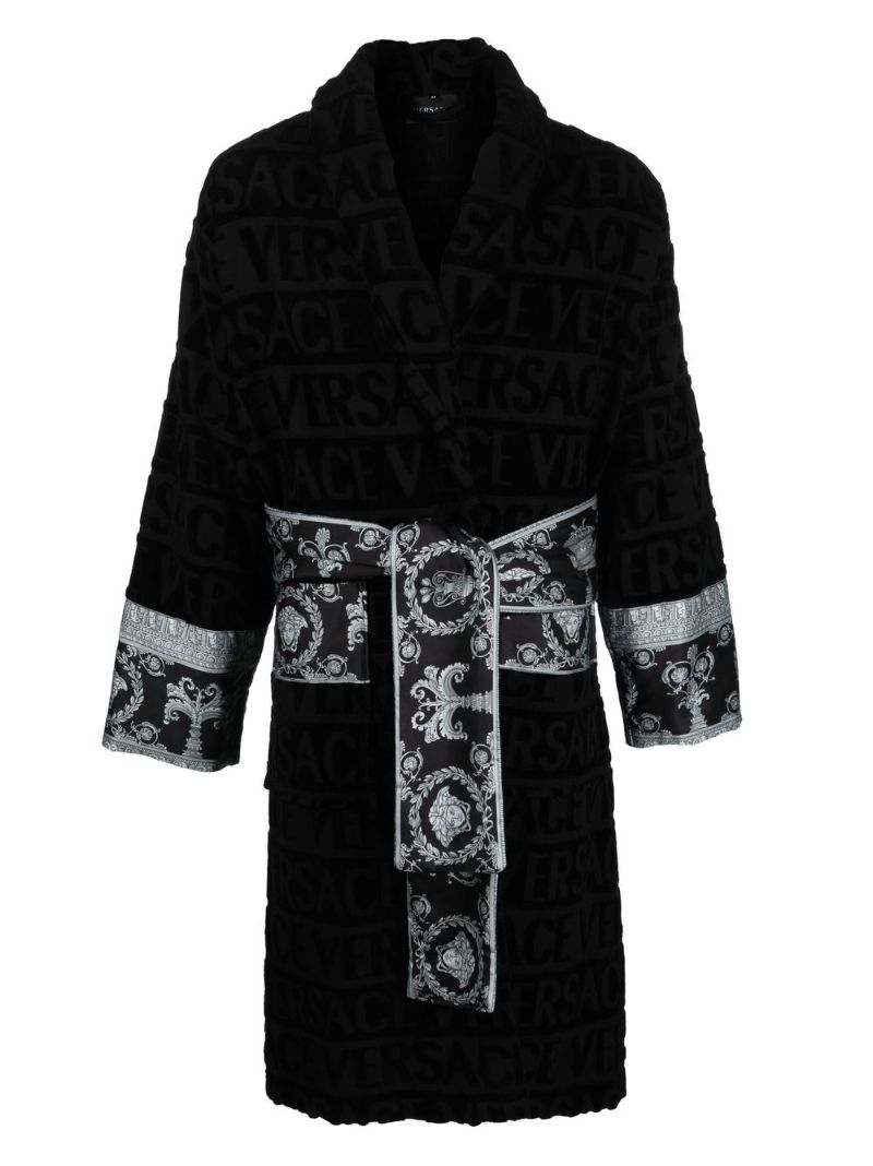 Black Barocco-panelled Cotton Robe