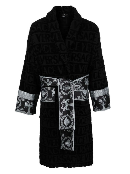 Black Barocco-panelled Cotton Robe