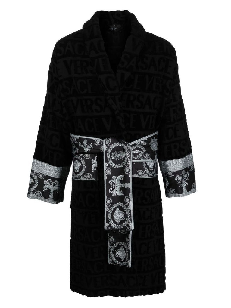 Black Barocco-panelled Cotton Robe
