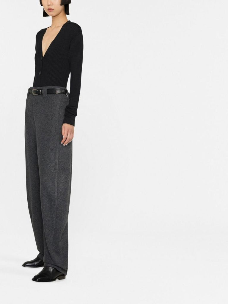 Grey Curved Wide-leg Trousers