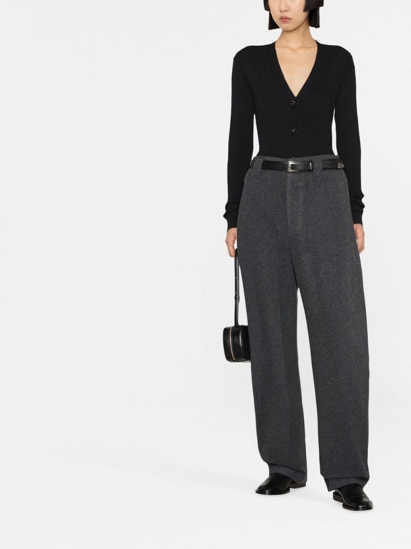 Grey Curved Wide-leg Trousers
