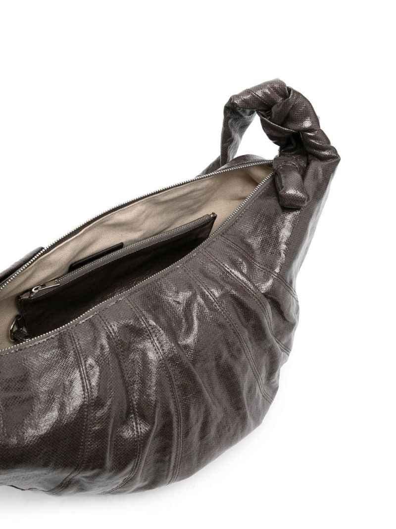 Grey Large Croissant Linen Cross Body Bag