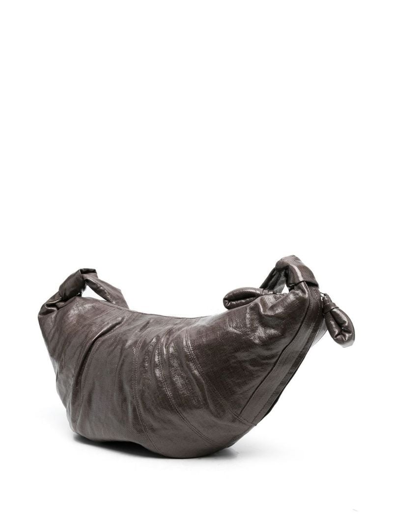 Grey Large Croissant Linen Cross Body Bag