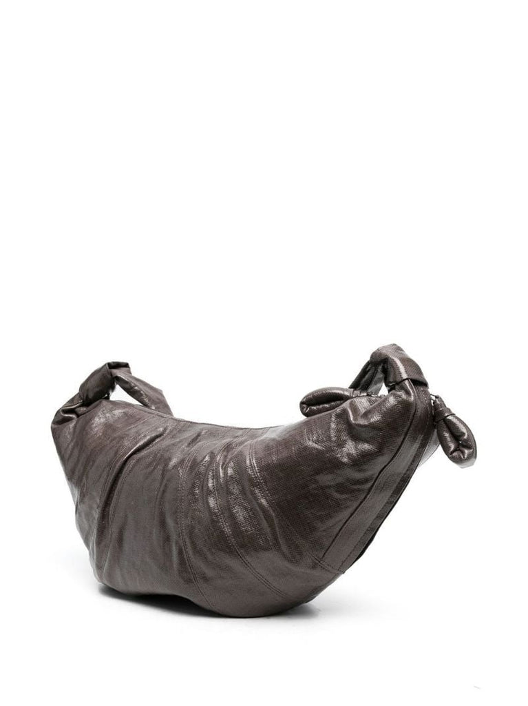 Grey Large Croissant Linen Cross Body Bag