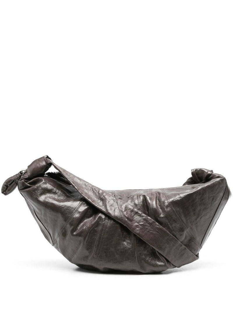 Grey Large Croissant Linen Cross Body Bag