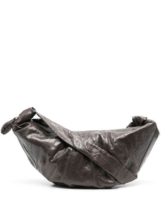 Grey Large Croissant Linen Cross Body Bag