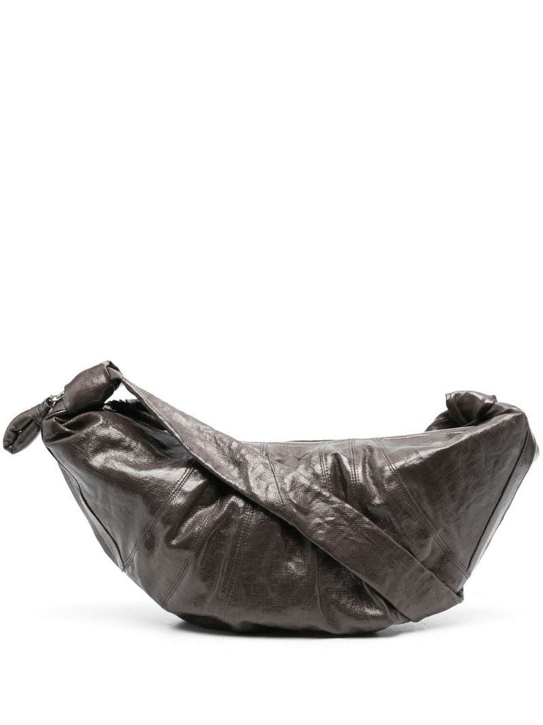 Grey Large Croissant Linen Cross Body Bag