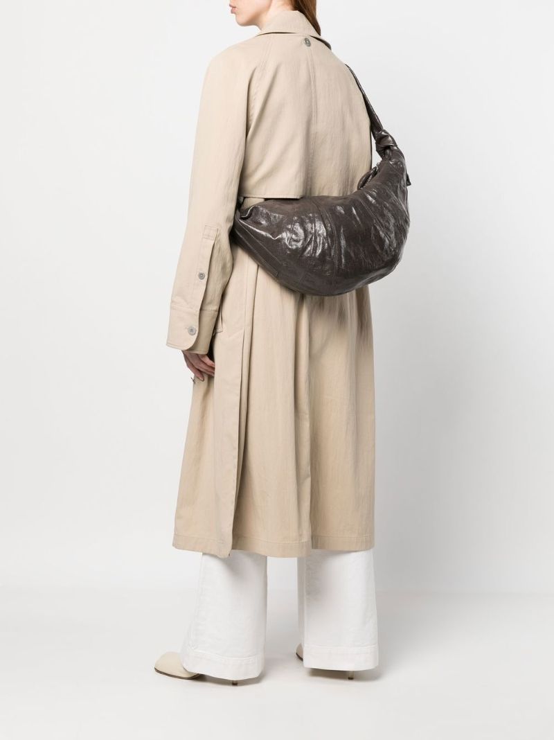 Grey Large Croissant Linen Cross Body Bag