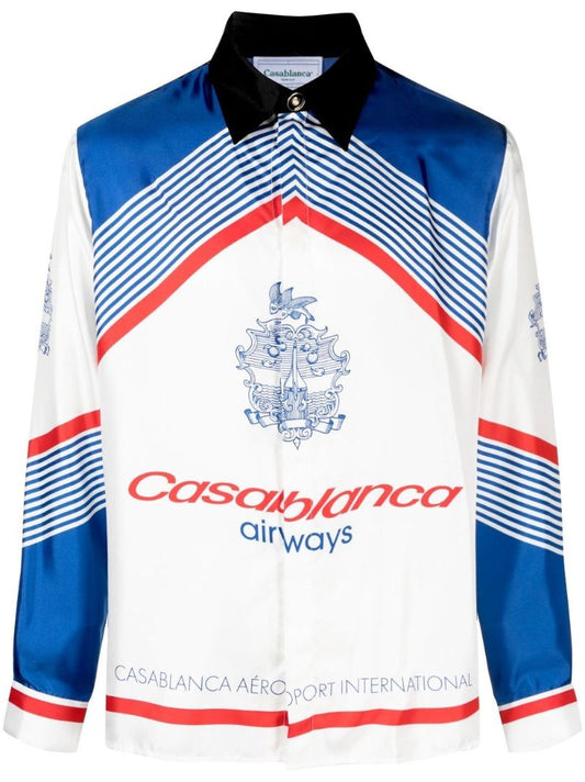 White Airways Print Silk Shirt