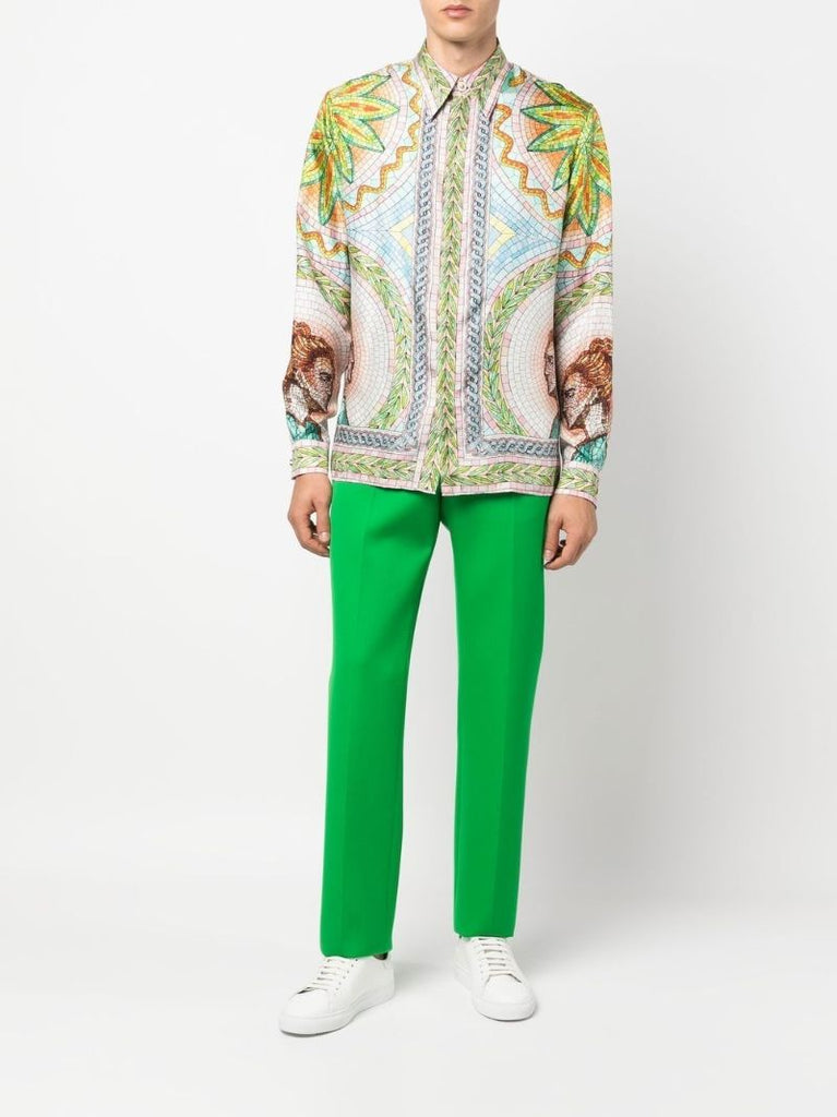 Pink Mosaics Greques Print Silk Shirt