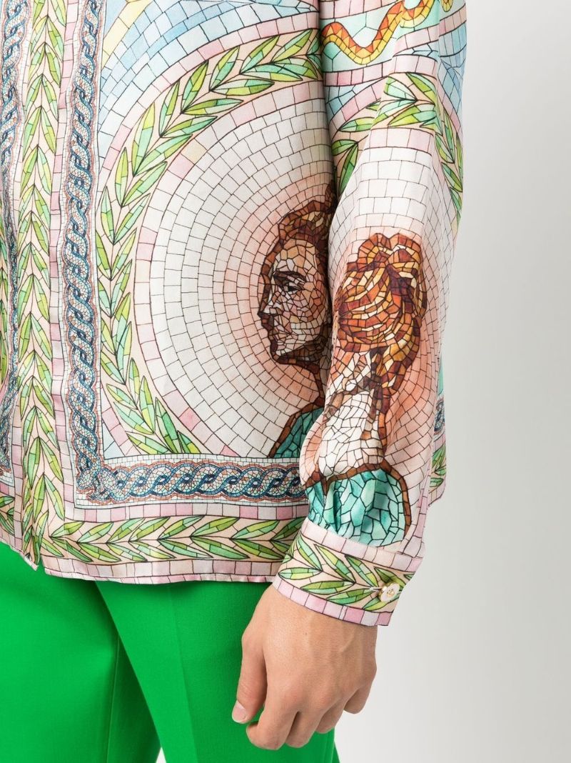 Pink Mosaics Greques Print Silk Shirt