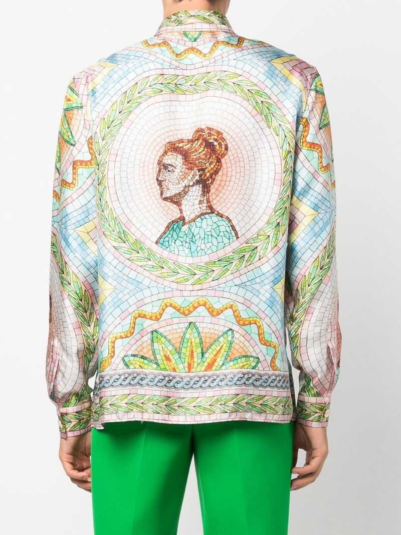 Pink Mosaics Greques Print Silk Shirt