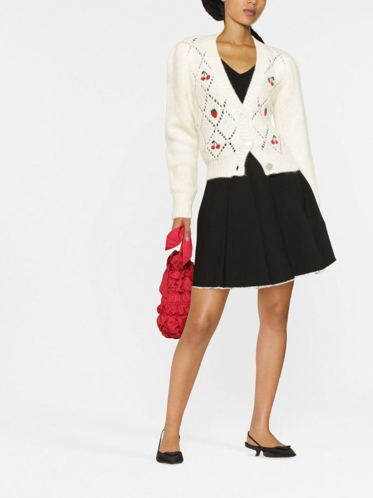 White Fruit Embroidered Cardigan