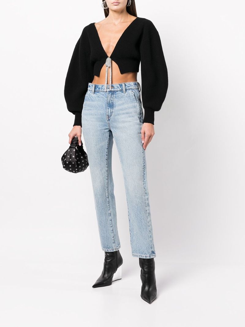 Black Crystal Embellished Cropped Cardigan