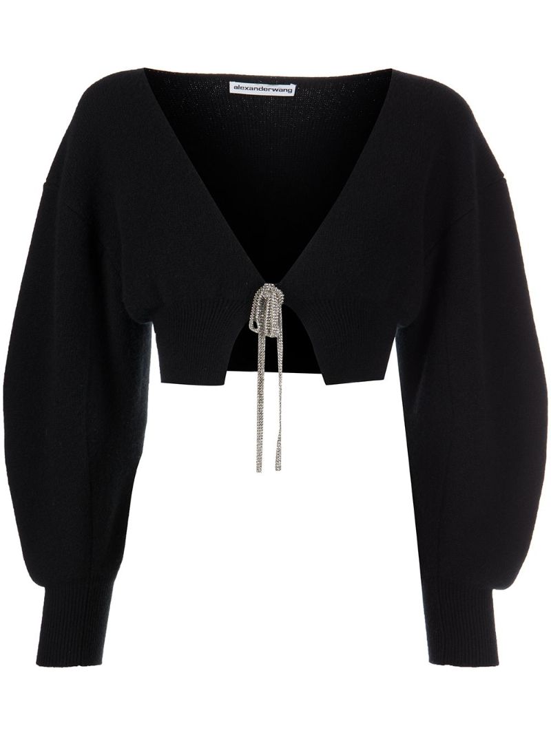 Black Crystal Embellished Cropped Cardigan
