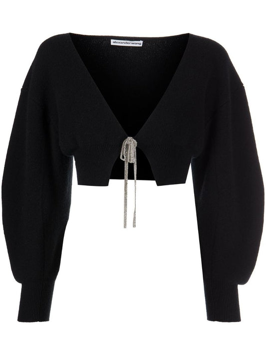 Black Crystal Embellished Cropped Cardigan