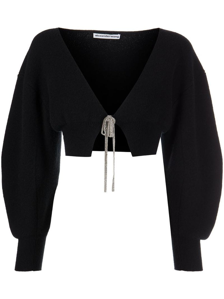 Black Crystal Embellished Cropped Cardigan