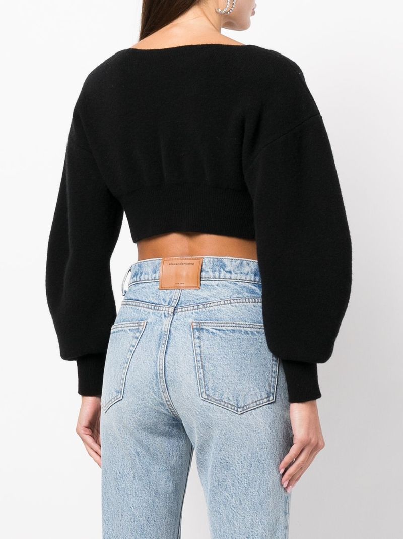 Black Crystal Embellished Cropped Cardigan