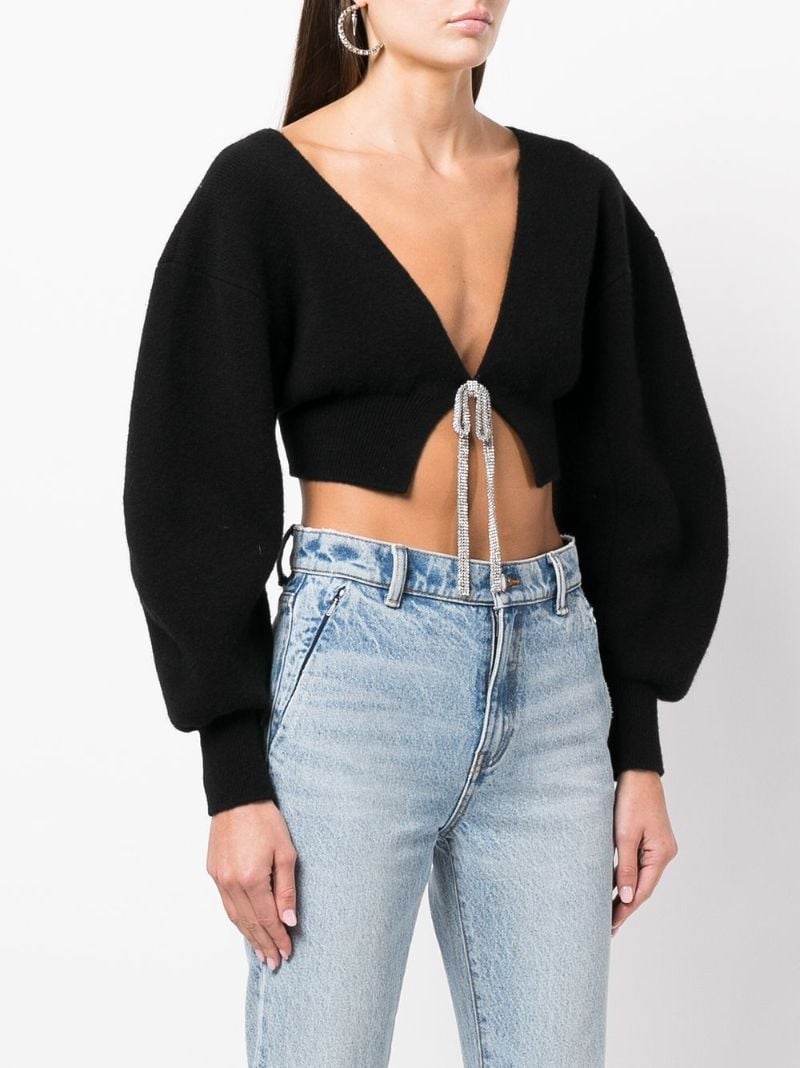Black Crystal Embellished Cropped Cardigan