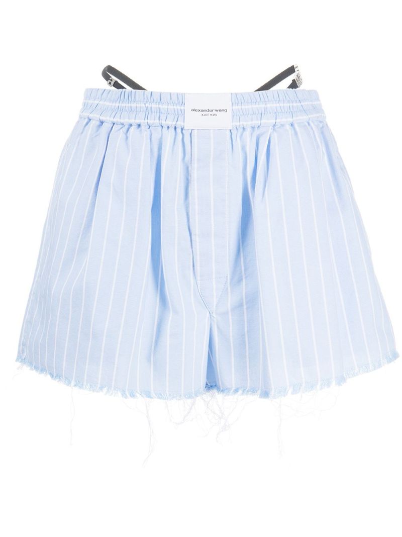 Blue Raw Hem Cotton Shorts