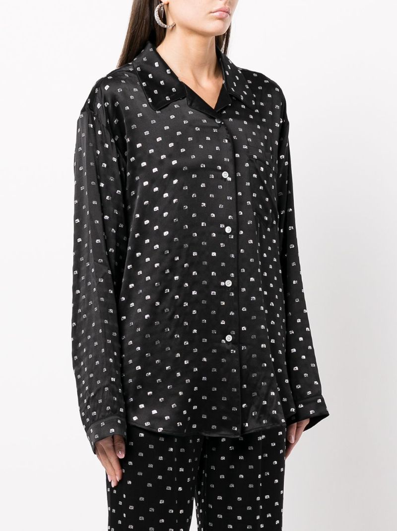 Black Crystal-embellished Silk Pyjama Shirt